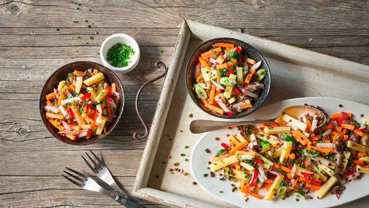 lauwarmer linsen kaese salat